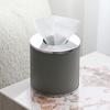 Light Luxury and High-end Leather Round Tissue Box Ornaments Model Room Hotel Living Room Bedroom Desktop Tissue Box Accessories