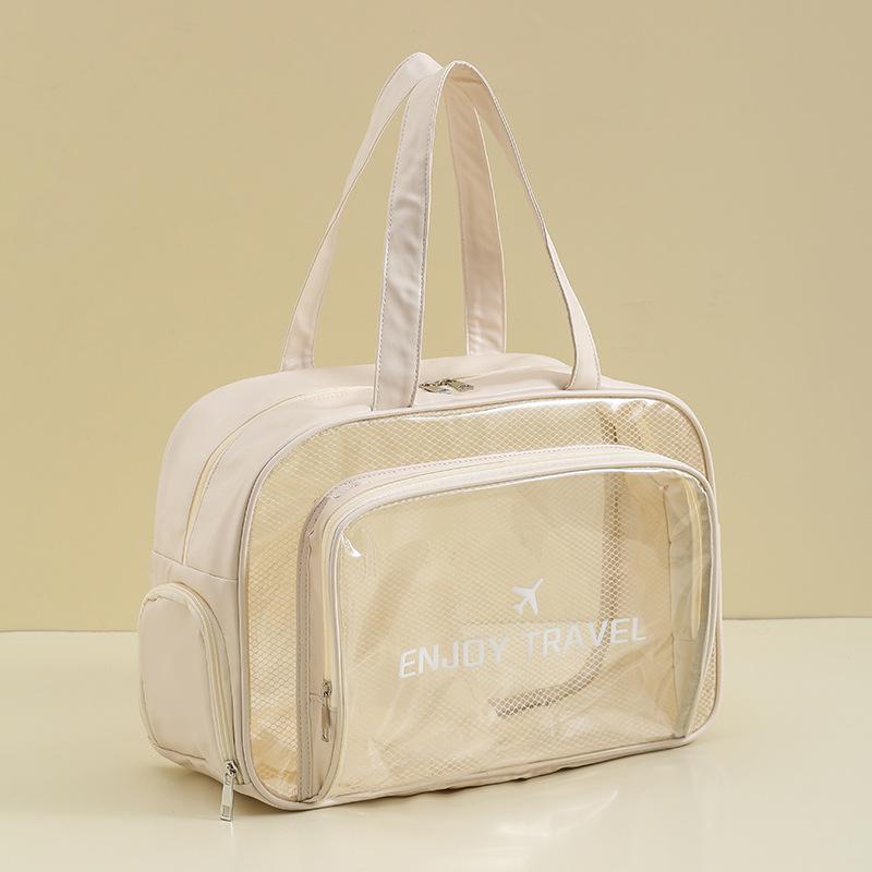 

Travel Organizer Bag Dry Wet Separation Waterproof Swimming Gym Toiletry Pouch Transparent PU Cosmetic Bag бежевый