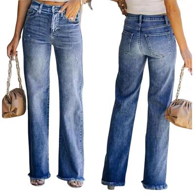 Neue Mode Damen Vintage Jeans Solide Gerade Beinhose Freizeithose