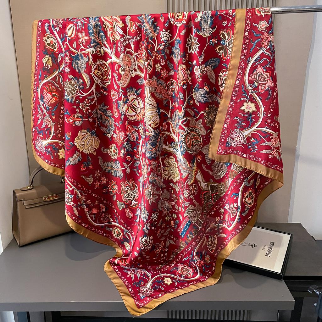 Four Seasons New Women Silk Square Scarf Hijab Female Design Print Lady Shawl Wraps Foulard Sun Protection Headbands Bandana