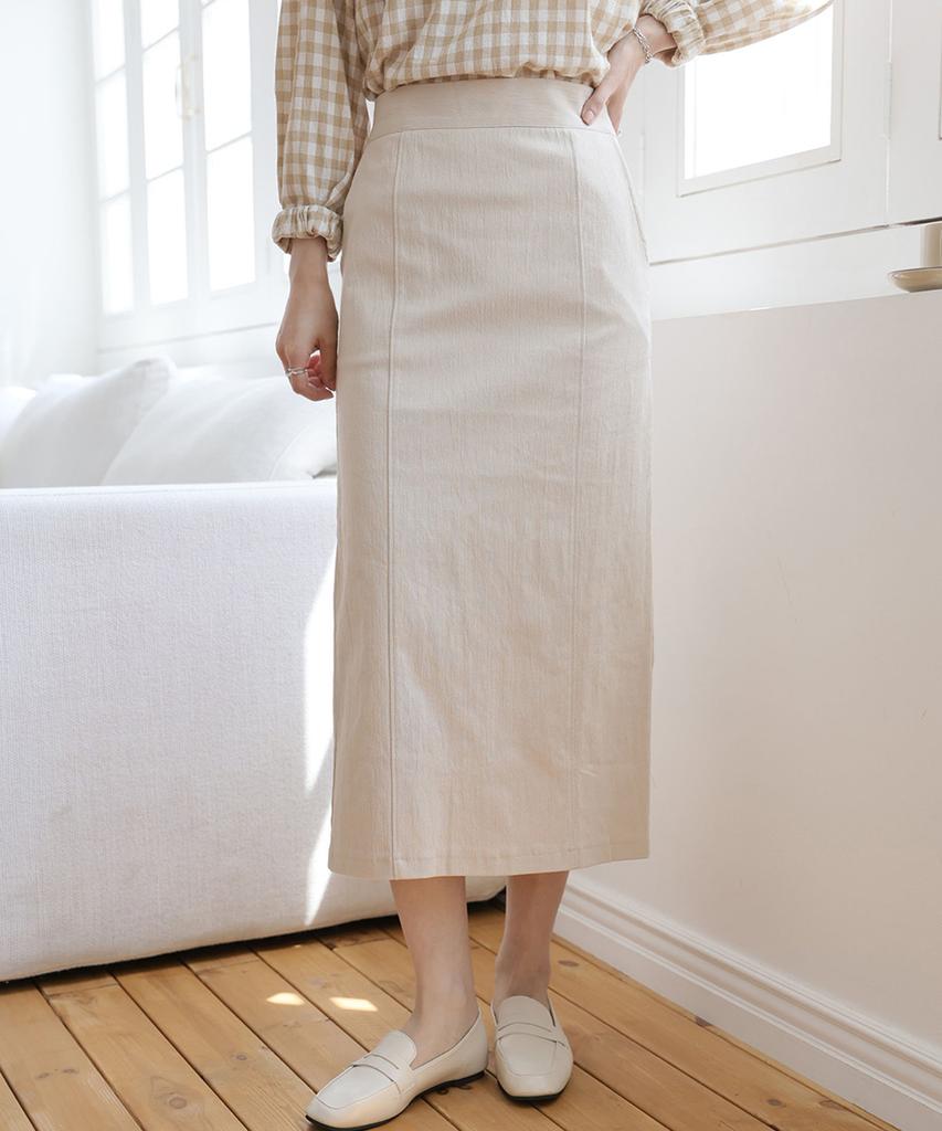 Jikeulib Back Elastic Cut Line Back Slit Spandex H-Line Long Skirt