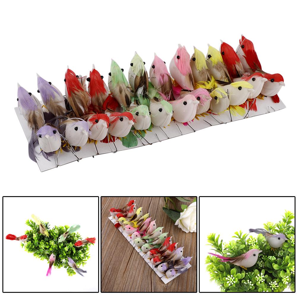24pcs Simulation Bird Ornament Colorful Exquisite Lifelike Mini Artificial Foam Bird Decoration for