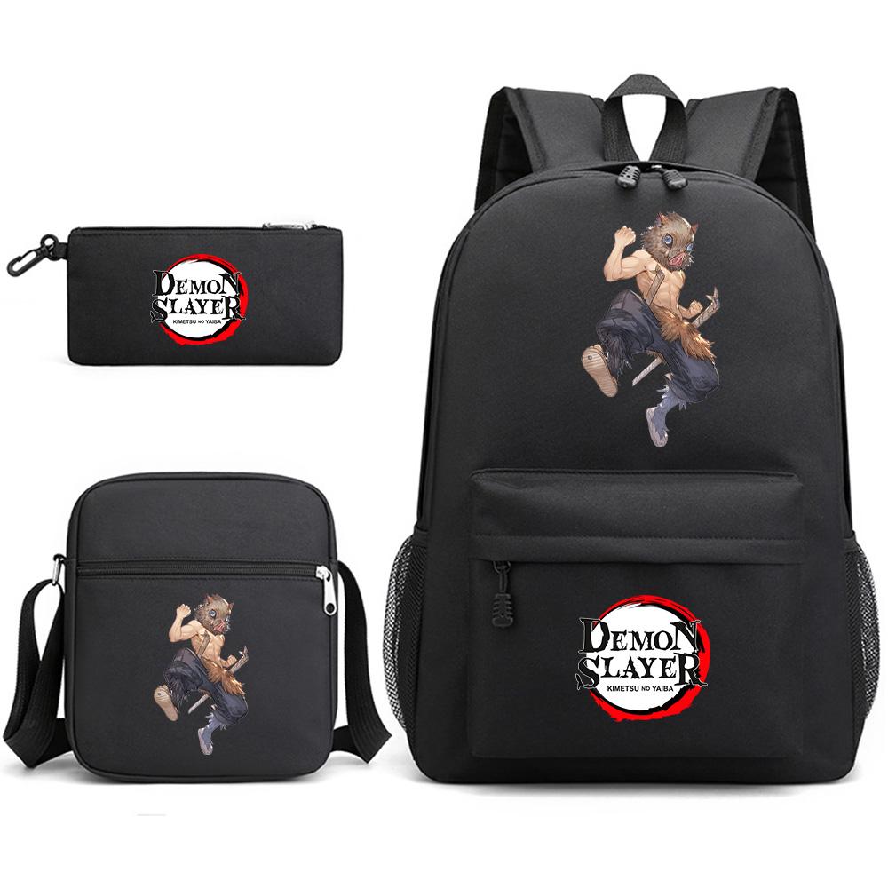 3Pcs/set Anime Demon Slayer Printed Backpack with Shoulder Bag Pencil Case for Teenager Student Boy Girl Waterproof Schoolbag