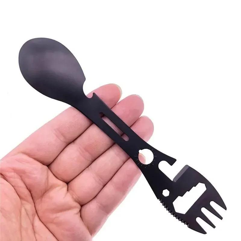5PCS Outdoor Camping 5-in-1 Multi-functional Survival Tool, Lightweight EDC Set, Practical Fork, Knife, Spoon, Can Opener