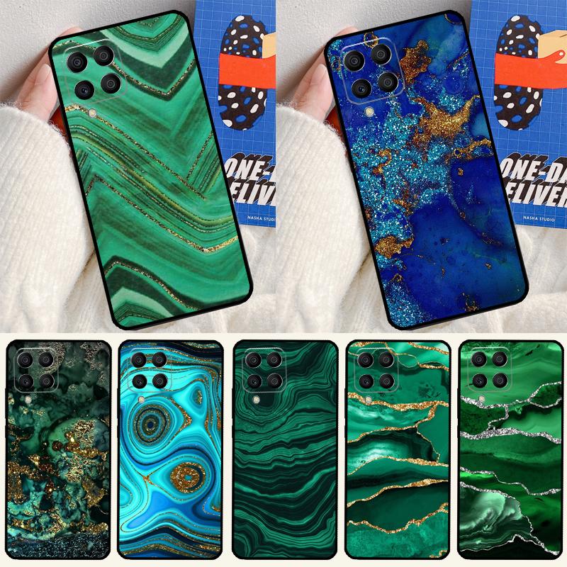 Gold Indigo Faux Malachite For Samsung Galaxy M33 M13 M14 M12 M32 M52 M31 M55 M15 M11 M21 M35 M53 M34 M54 M06 M16 Case
