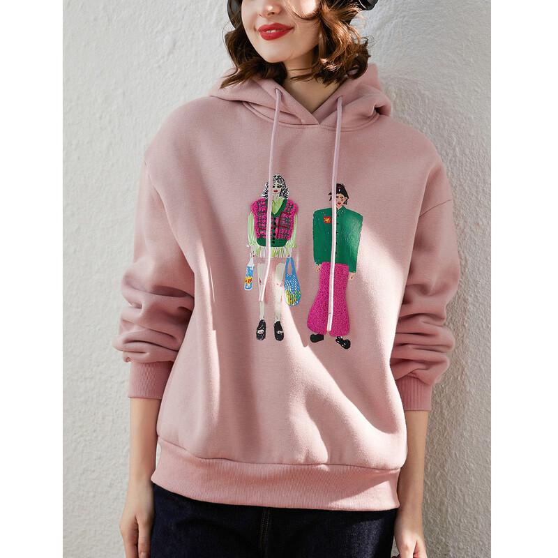 Bailuyu Women's Cartoon Embroidered Fleece Hoodie