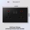 13A British Standard Socket with USB & Type-C Fast Charging, Light Switch, Black Panel for Hong Kong & Macau