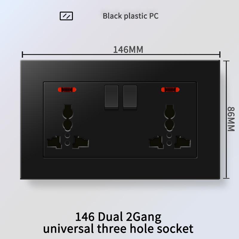 13A British Standard Socket with USB & Type-C Fast Charging, Light Switch, Black Panel for Hong Kong & Macau