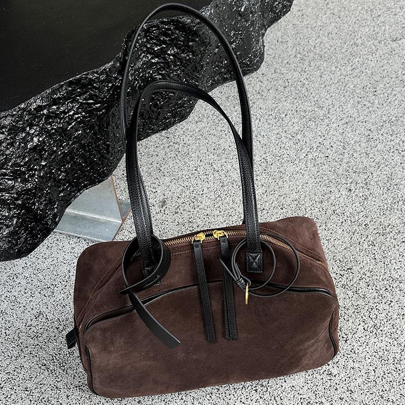 Frosted Cowhide Bowling Tote Bag, Genuine Leather, New Commuter Women's Bag, Shoulder Underarm Bag, High-end Light Luxury