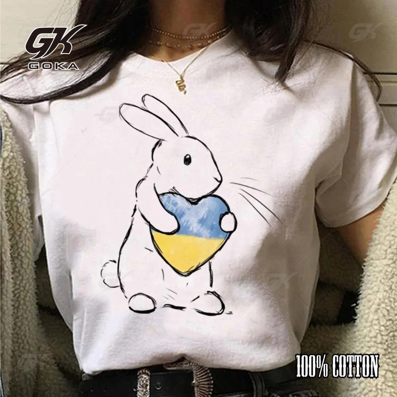 Ukrainian Flag Element Printed Tshirt Women's Pattern T-shirt Japanese Summer Top T-shirt Girls Japanese Manga Casual Fun Tshirt