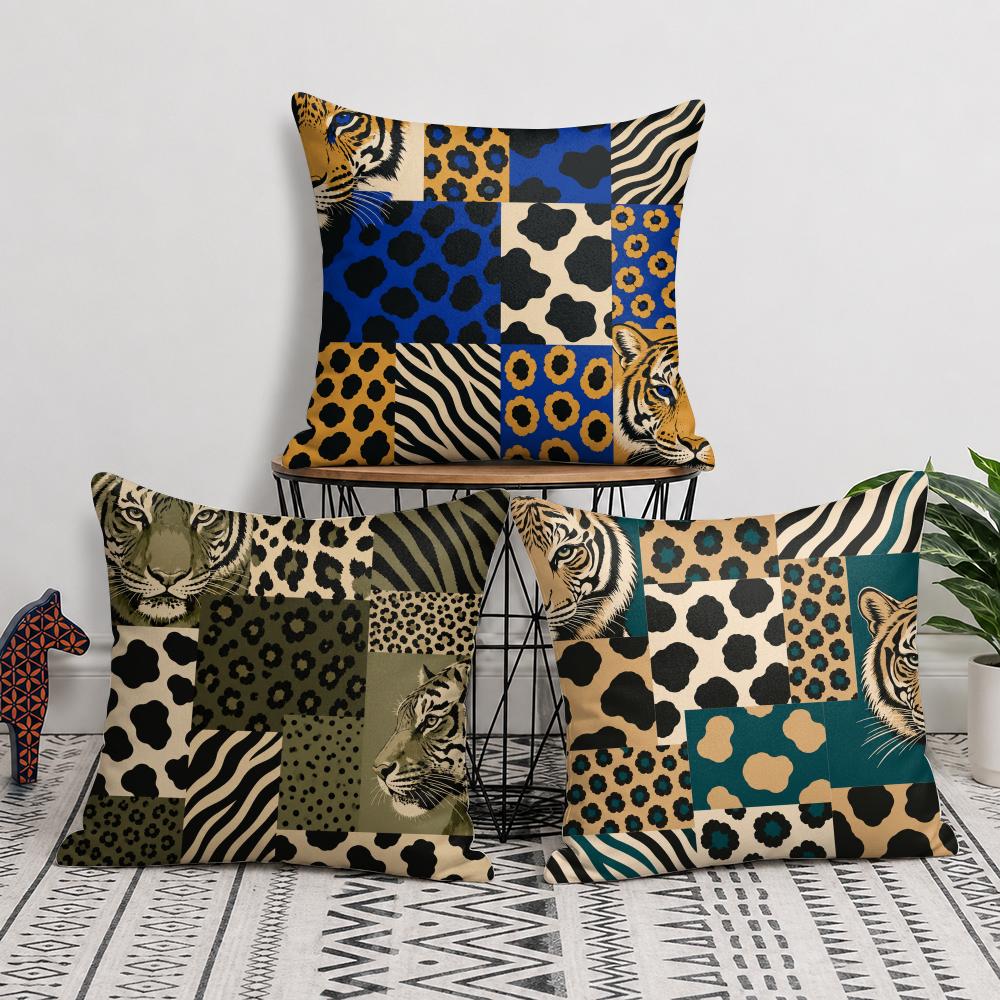 Leopard Tiger Giraffe Zebra Cushion Cover Short Plush Soft DoubleSided Printing Pillow Case Cozy Sofa Bedroom Home Decor Gift