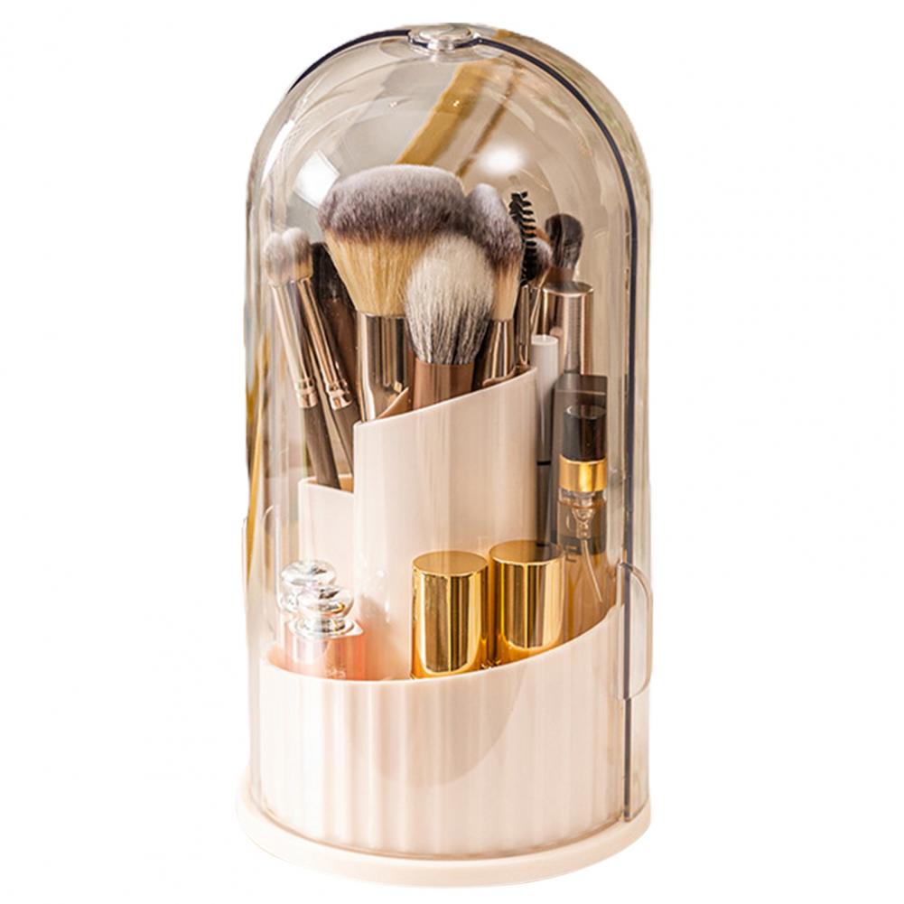 Grid Design Brush Organizer Multifunctional Dustproof Cosmetic Holder 360 Degree Rotatable Makeup Brush Lipstick Storage Box
