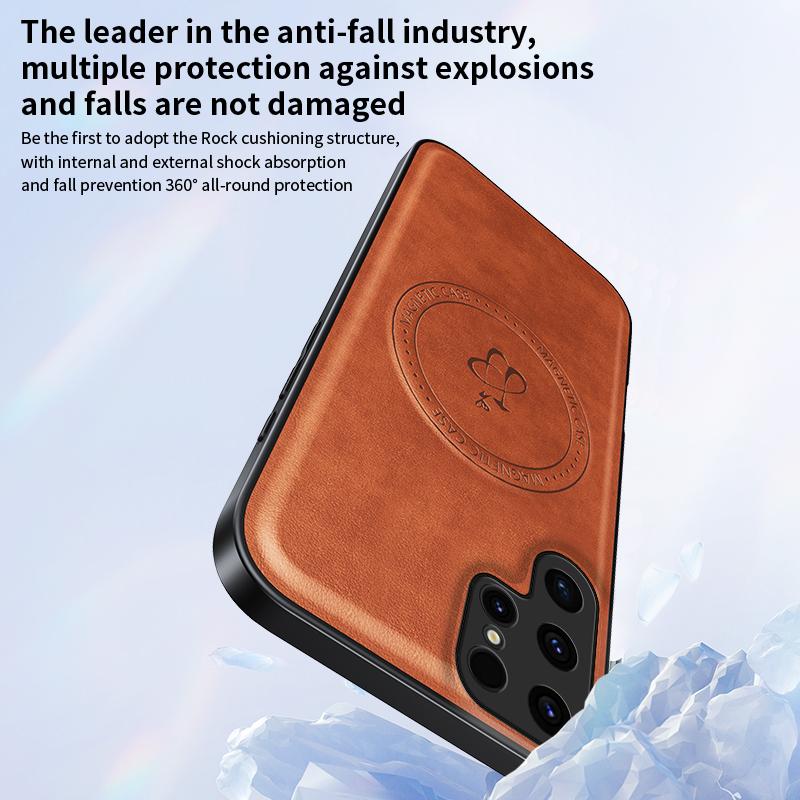 Magnetic Stand Holder PU Leather Phone Case For Samsung Galaxy S25 S24 S23 S22 S21 FEF Ultra Plus Wireless Charging Logo Cover