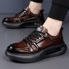 Mens Genuine Leather Casual Shoes With Thick Sole Height Increasing Comfortable Breathable Round Toe Lace Up