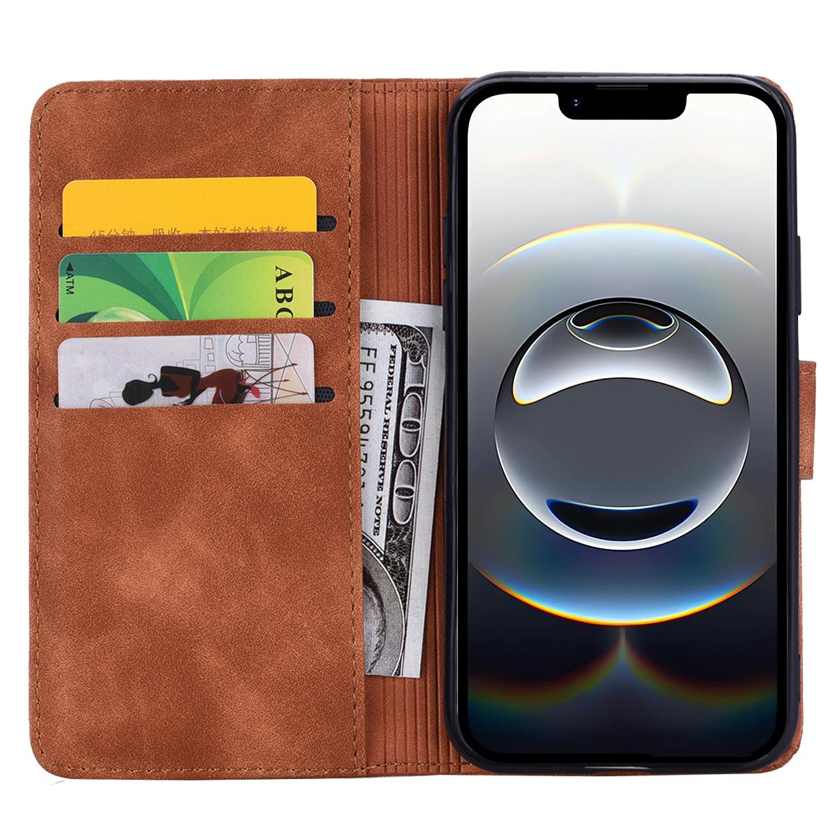 

For iPhone 16e Case PU Leather Wallet Flip Phone Cover Flower Imprinted Red