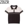 Zbzr Spring New Women Clothes Western Style Rib Knitted Polo Shirt Collar Short Sleeve Top 4938102 087