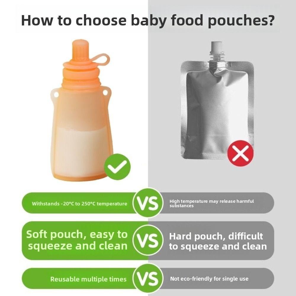 Refillable Silicone Baby Food Pouch Reusable Baby Food Container Milk Storage Bag Breast Milk