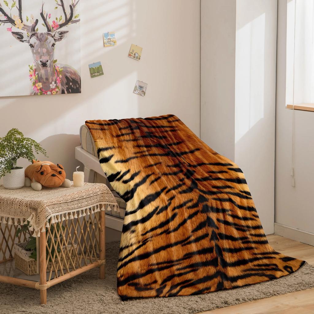 Tiger-Print Flannel Blanket Soft, Comfortable, and Gentle On the Skin Realistic Animal Print Perfect for Naps, Office Use