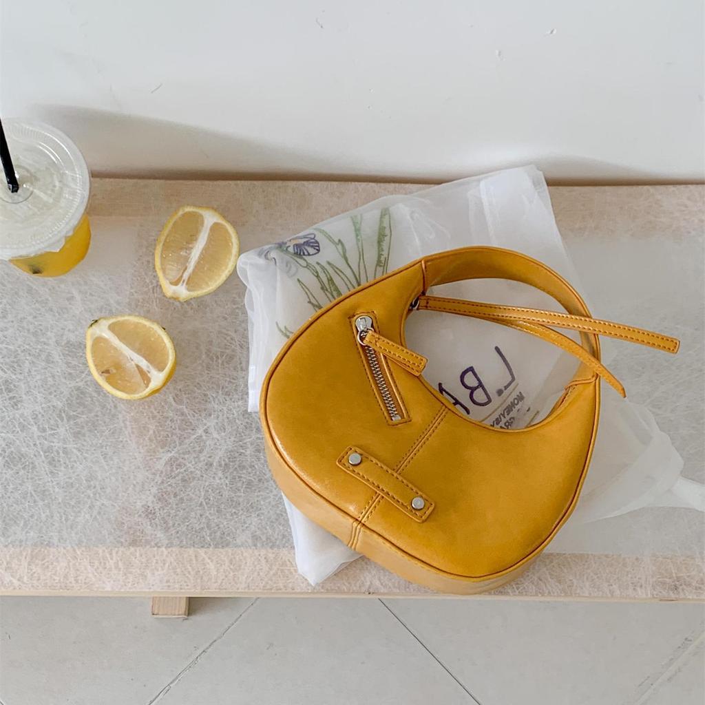 Spring Summer Crescent PU Leather Bag - Korean Style Versatile Tote for Women