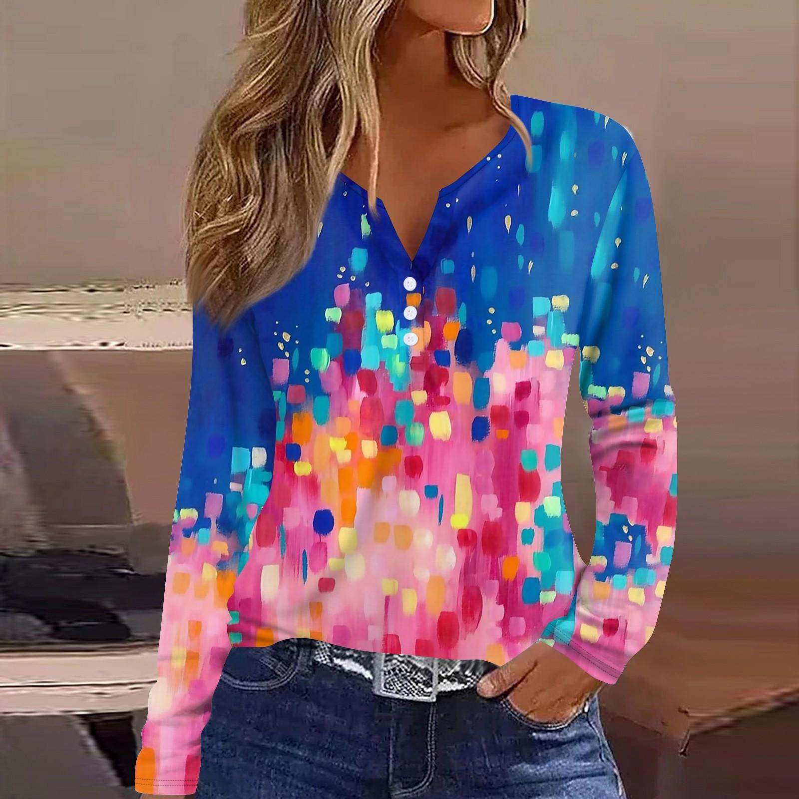 

Жен. Футболка Футболка на пуговицах с длинным рукавом Повседневные Выходные Мода Классический Топ с v-образным вырезом Обычный XL