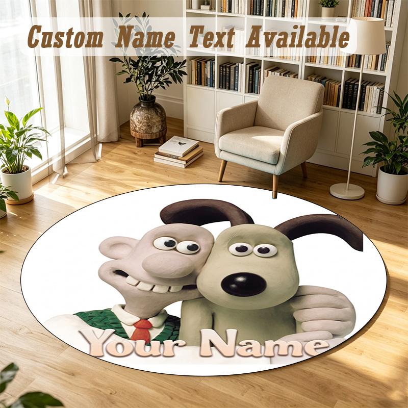 Wallace & Gromit Personalisierter runder Teppich mit Unterstützung für benutzerdefinierten Namen, weiche Heimdekorationsmatte