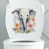 Playful Hand Painted Elephant with Flowers Toilet and Wall Sticker Set Waterproof Self-Adhesive Removable Decal for Bathroom WC Decoration