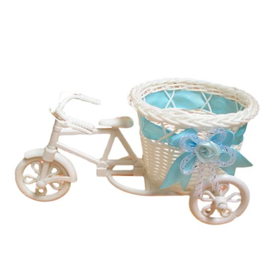 Tricycle Flower Basket Imitation Rattan Woven Decorative Candy Serving Basket Tricycle Planter Flower Holder for Floral Arrangement Party