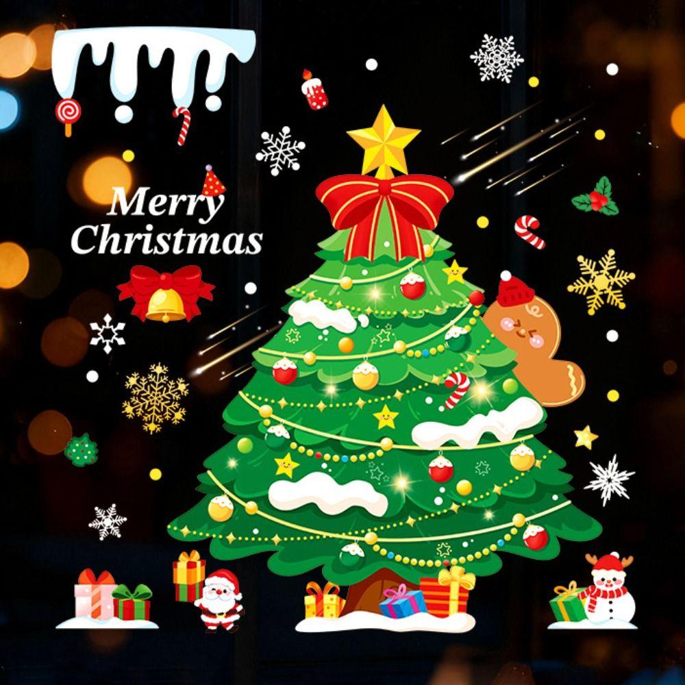 Santa Claus Christmas Tree Christmas Window Stickers PVC Electrostatic Glass Stickers Christmas Wall Sticker Reusable Stickers