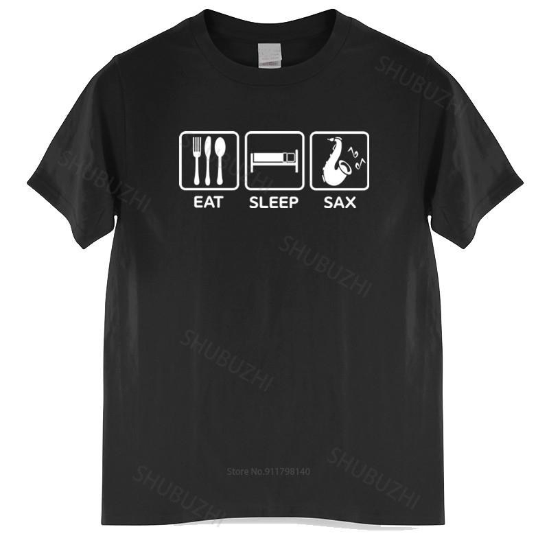 Mens T Shirt Eat Sleep Sax T Shirt for Men Jazz Music Saxophone Lover Tshirt Saxophonist T-Shirts Homme Black T-shirt