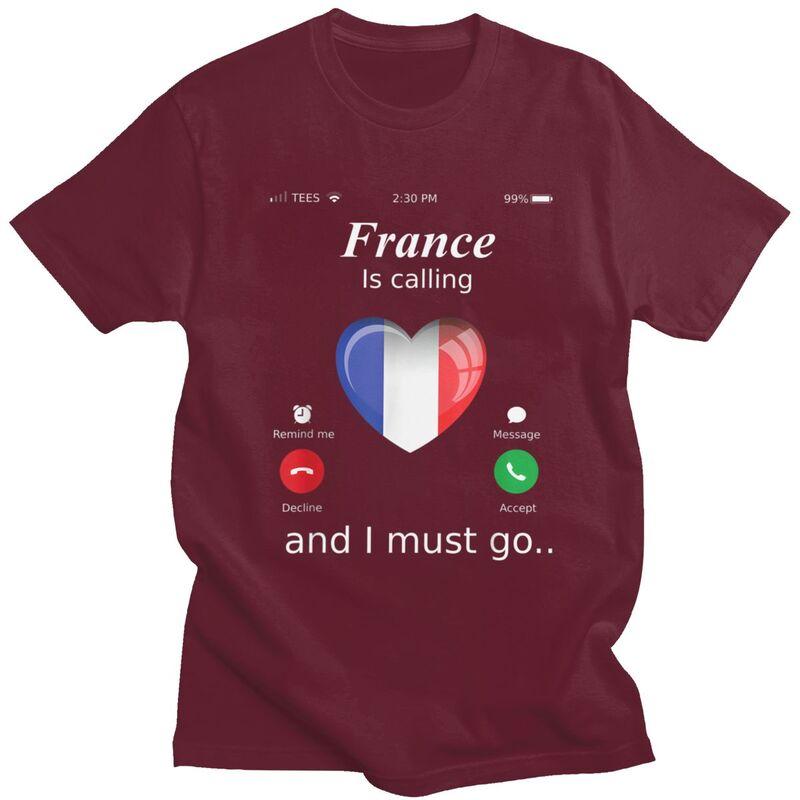 La Francia Chiama e Devo Andare T-shirt da Uomo Tshirt Moda Regalo San Valentino Maglietta T-shirt Bandiera Francese