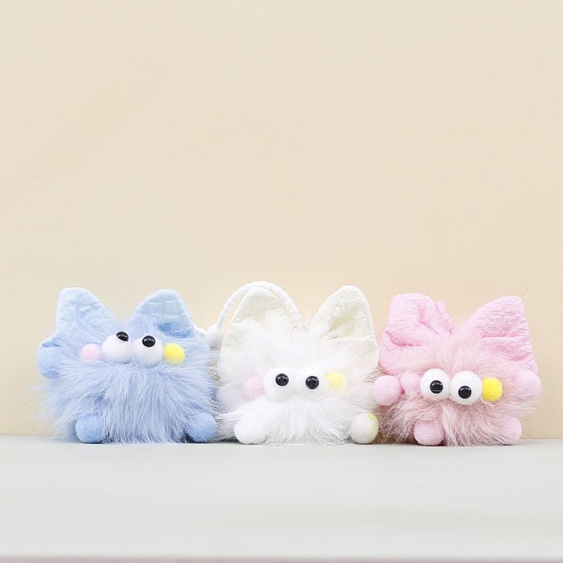 Bow Cuter Coal Ball Doll Keychain Pp Cotton Stuffed Charm For Bag Decoration