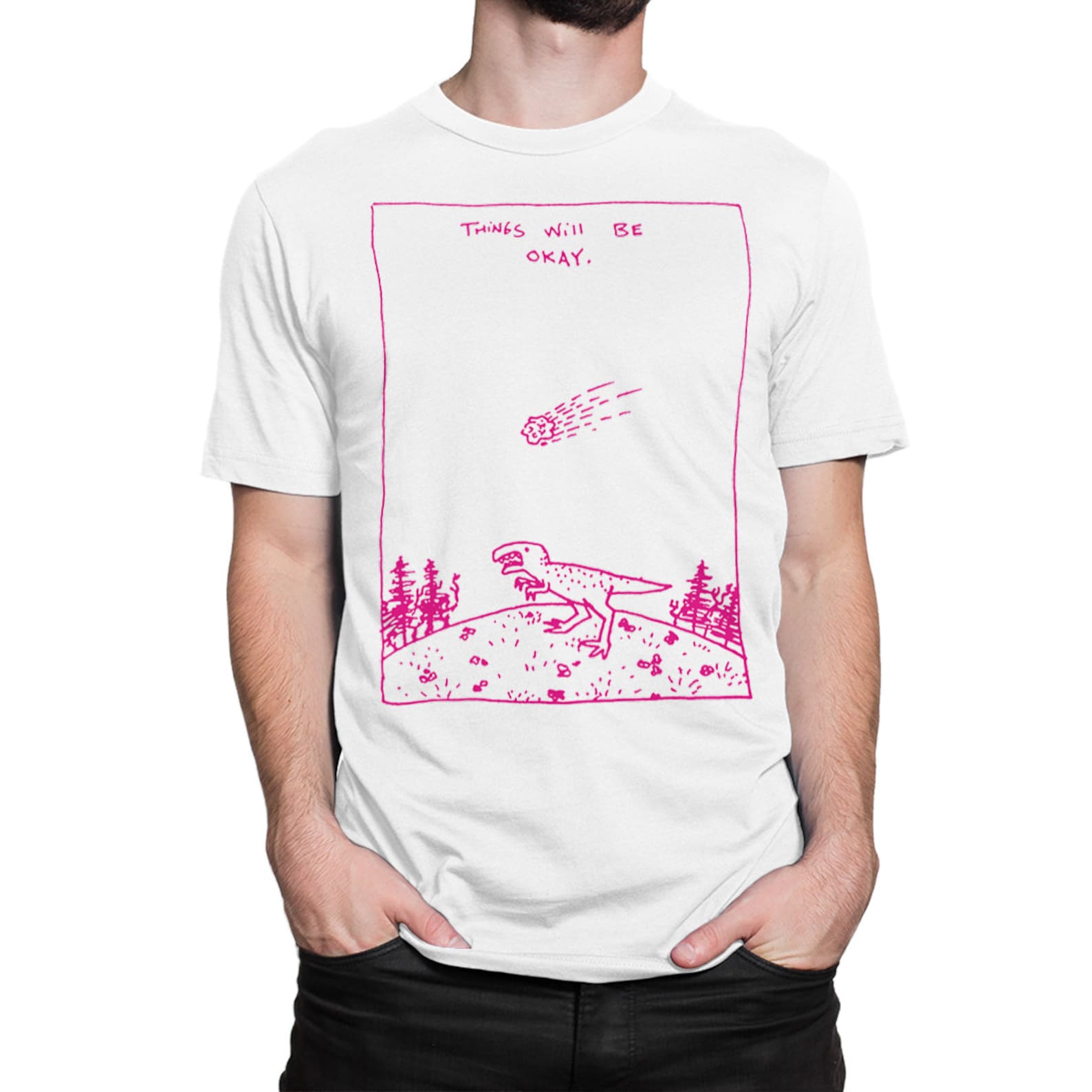 Things Will Be Okay Dinosaur Funny T-Shirt, Men s Women s Sizes (DSN-544106) S