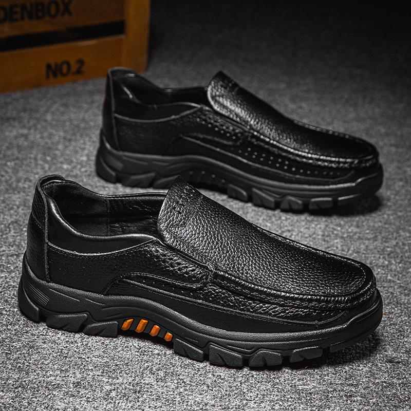 Leather shoes men's casual leather in the elderly soft sole one pedal large size 4648 summer new cowhide dad shoes