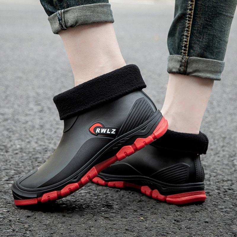 Winter Fur Rain Boots Men Fashionable All Season Non Slip Waterproof Rubber Shoes for Fishing Work Car Wash Wear Resistant Water Boots