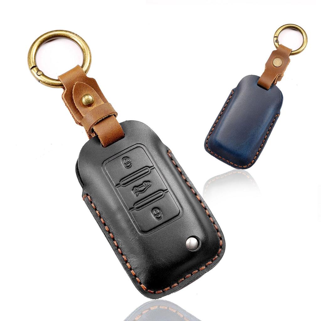 Cowhide Car Key Cover for Volkswagen Golf, Santana, and Bora - Protective Shell Bag