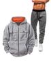 Men's European Size Hooded Sweatshirt Set: Zip-Up Fleece-Lined Jacket with Double Pockets for Sports and Casual Wear.