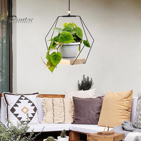 Hanging Plants Holder with Wooden Base Farmhouse Rustic Indoor Hanging Flower Pot Planter Shelf Basket Plants Hanger Decoration