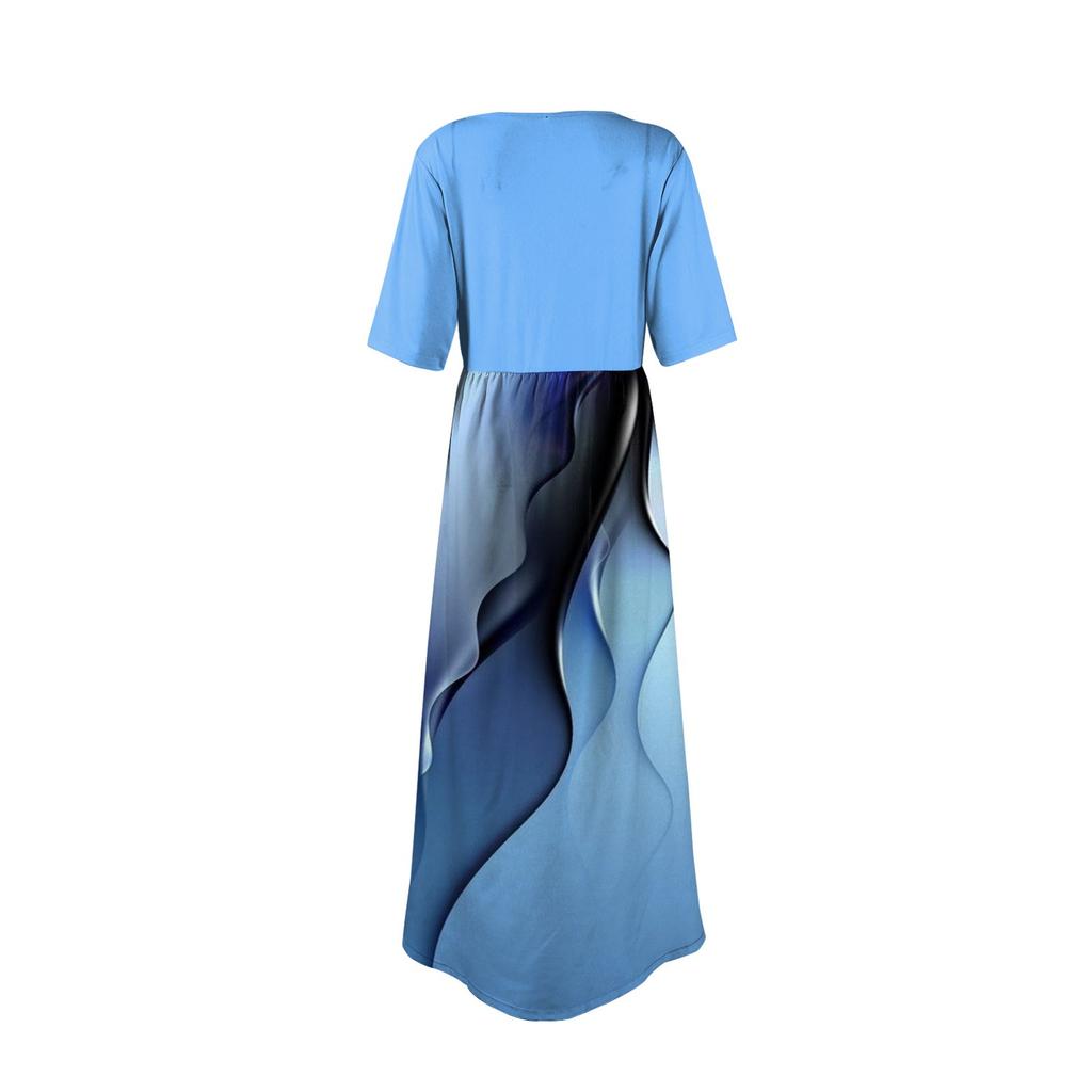 Women's Fashion Casual Short Sleeve Round Neck Splicing Floral Print Elegant Temperament Dress