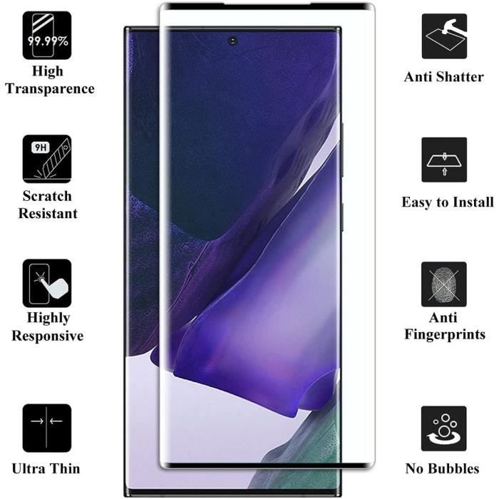 Protection d'écran en verre trempé pour samsung note 20 ultra - proshop - lot de 3 - résistance 9h - noir