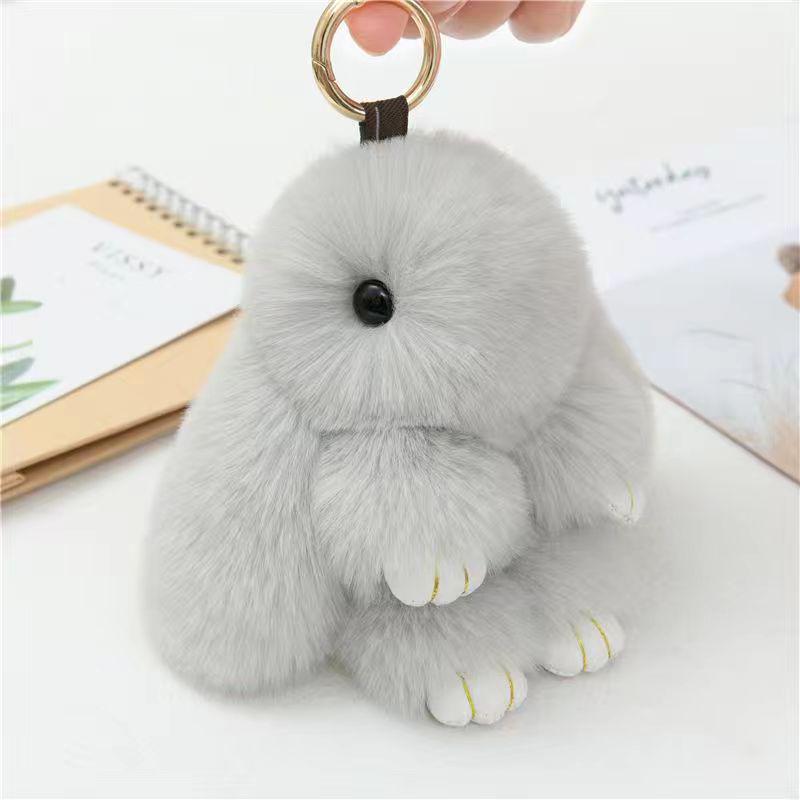 Mengmengtu Plush Rabbit Charm - Cute Faux Fur Keychain Pendant