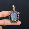Rainbow Calcilica Gemstone Pure Copper Wire Wrapped Handmade Pendant Jewelry
