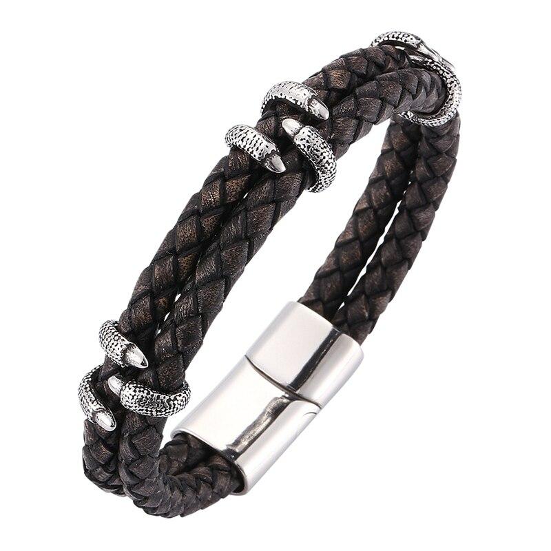 

Модный браслет Мужские ювелирные изделия Браслет из натуральной кожи Браслеты из нержавеющей стали с застежкой в виде лапы Модные браслеты 205mm чёрный