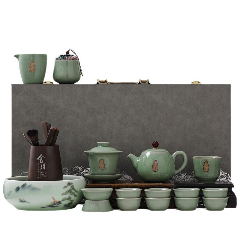 Ge kiln tea set ceramic teapot gift box, light luxury retro ceramic tea set gift box with gifts