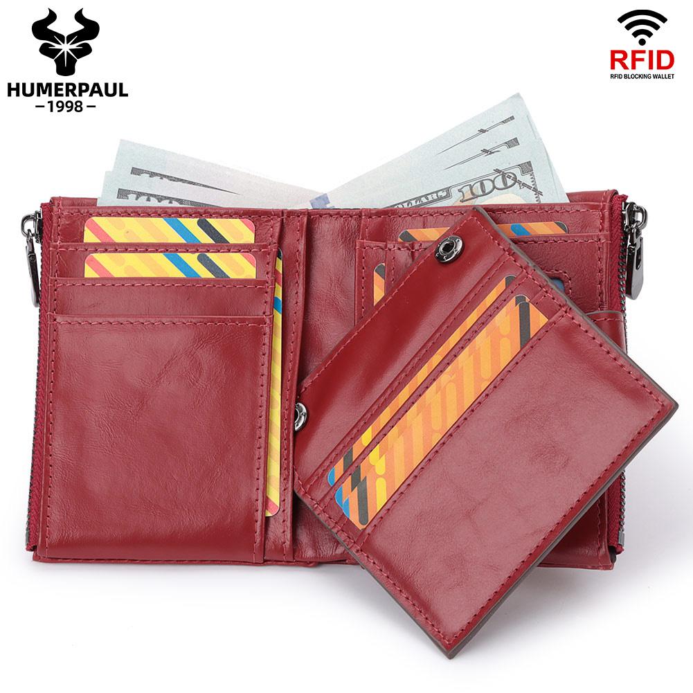 Humerpaul ארנקי נשים עור אמיתי RFID מחזיק כרטיס קצר קטן עם שרשרת ארנק מטבעות תיק כסף זכר איכות