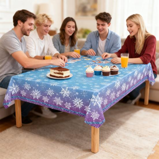 Yousheng Disposable Tablecloth Waterproof Snowflake Tablecloth Sparkling Winter Theme Table Cover for Christmas New Year Parties