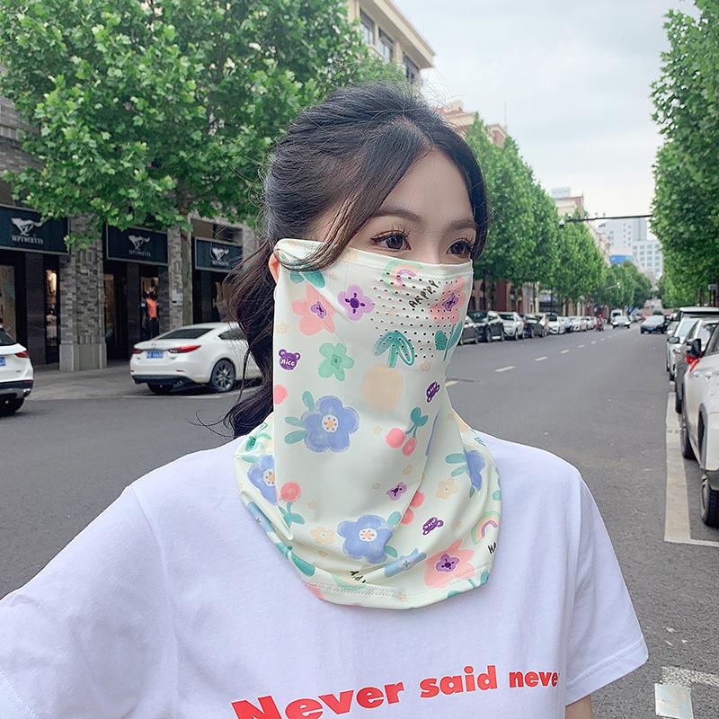 

Summer Ice Silk Mask Breathable Quick Drying Sunshade Face Cover Women Windproof Elastic UPF50+ Thin Sunscreen Face Shield