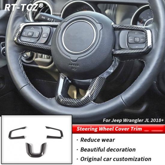3x Steering Wheel Moulding Cover fit for Jeep Wrangler JL JT 2018+ Carbon Fiber
