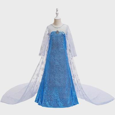 Vestido de princesa Elsa com lantejoulas para meninas - Traje de Halloween para cosplay de primavera e outono