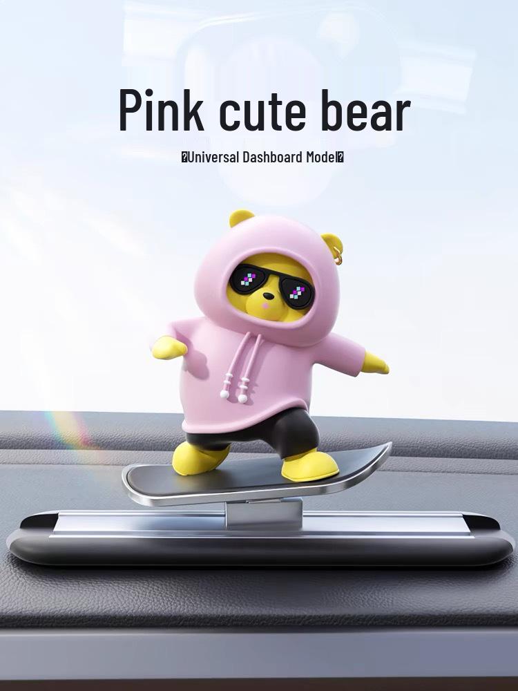 2025 Cross-Border Car Dashboard Bear Skateboard Ornament - Moving Cartoon Little Bear Decor