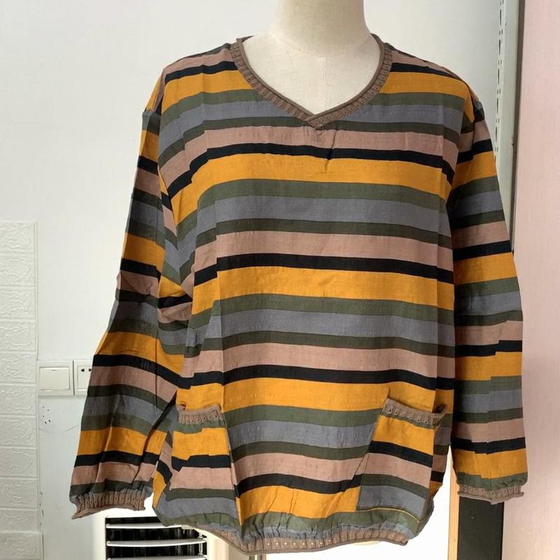 

Повседневные полосатые женские рукава со свободными универсальными карманами, топы, футболки One Size жёлтый